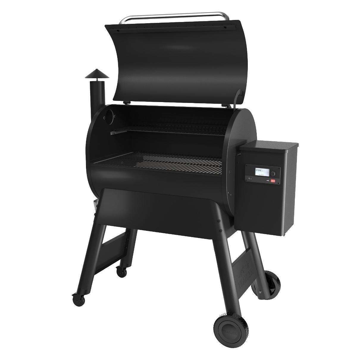 Traeger Pro 780 Wi-Fi Controlled Wood Pellet Grill W WiFIRE - Black W Front Shelf & Grill Cover - TFB78GLE + BAC442 + BAC504 open gril
