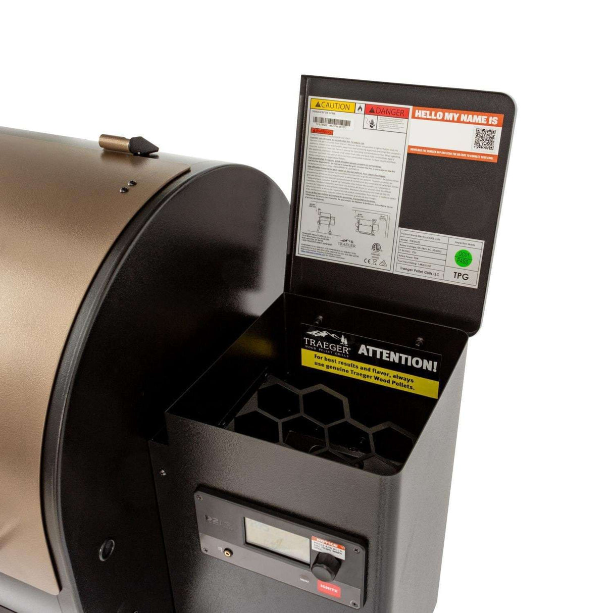 Traeger Pro 780 Wi-Fi Controlled Wood Pellet Grill W WiFIRE - Bronze W Front Shelf & Grill Cover - TFB78GZE + BAC442 + BAC504 pellet intake