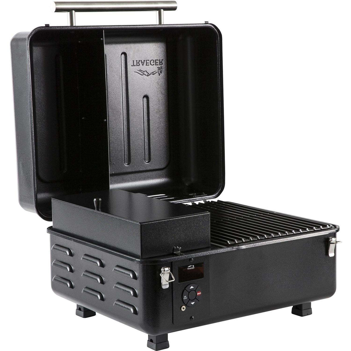 Traeger Ranger Portable Tabletop Wood Pellet Grill - TFT18KLD open