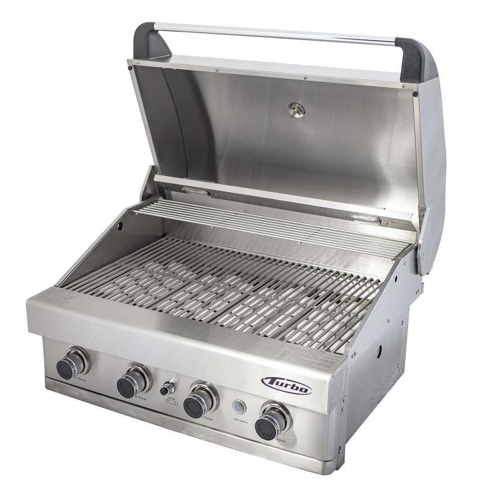 Turbo 32-Inch 4-Burner Built-In Propane Gas Grill - BTH3221BLP Open
