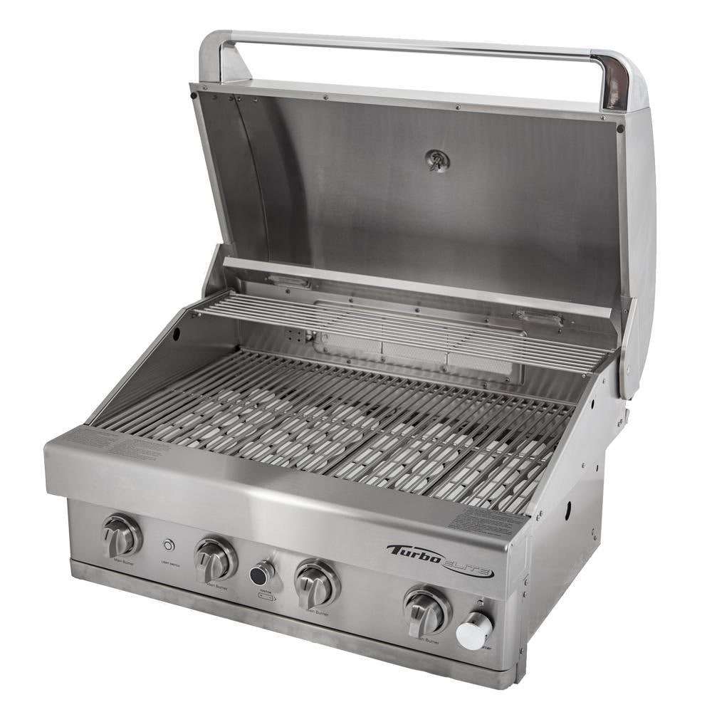 Turbo Elite 32-Inch 4-Burner Built-In Propane Gas Grill With Rear Infrared Burner - BTE3221BLP open