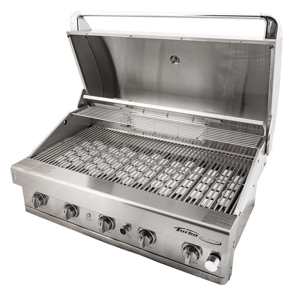 Turbo Elite 38-Inch 5-Burner Built-In Propane Gas Grill With Rear Infrared Burner - BTE3821BLP open