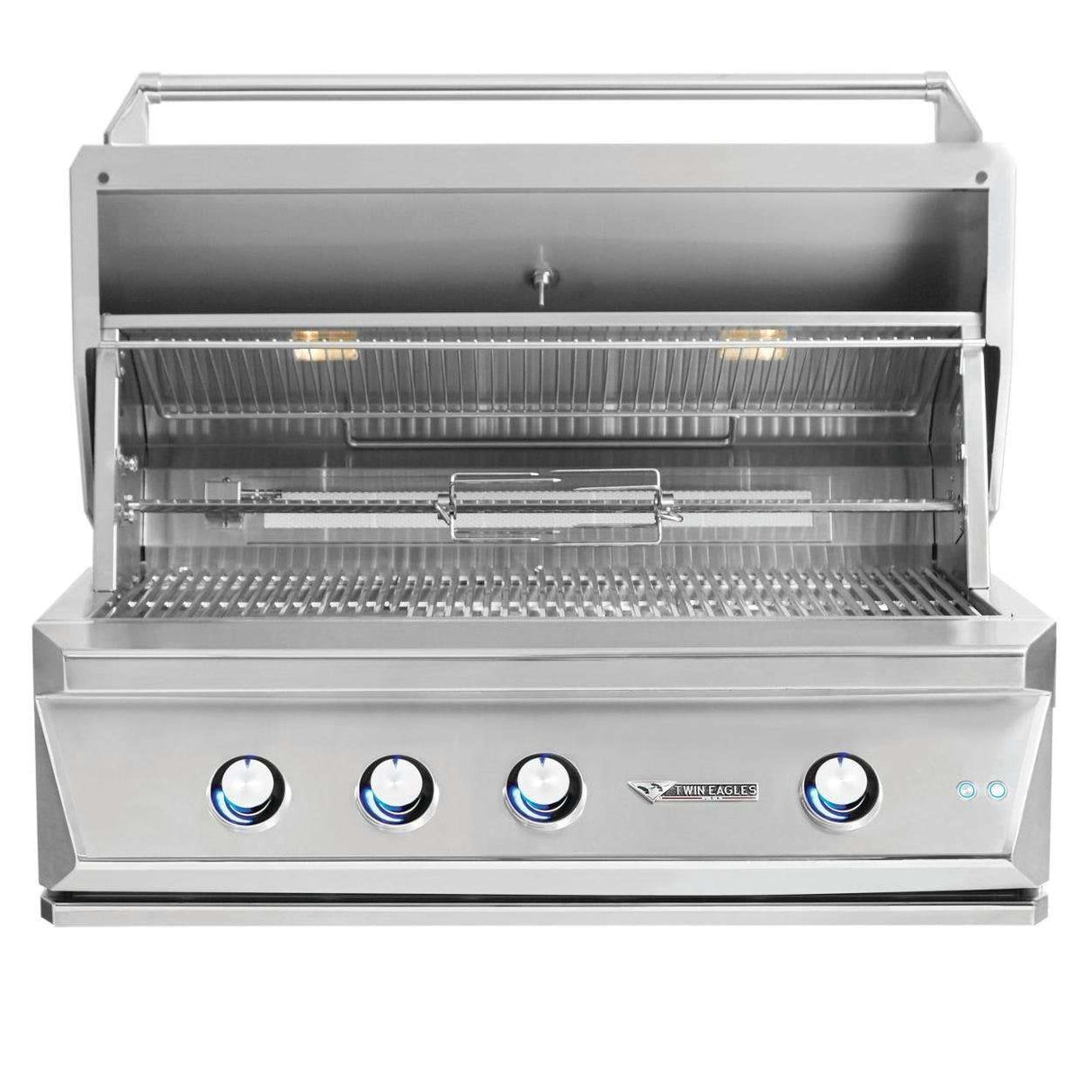Twin Eagles 36-Inch 3-Burner Built-In Natural Gas Grill with Sear Zone & Infrared Rotisserie Burner - TEBQ36RS-CN open