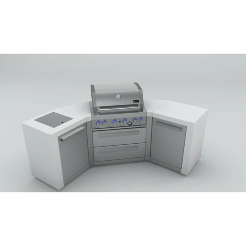 Mont Alpi 400 Deluxe 45 Degree Propane Gas Island Grill W/ Refrigerator Cabinet, Infrared Side Burner, & Rotisserie Kit - MAi400-D45FC