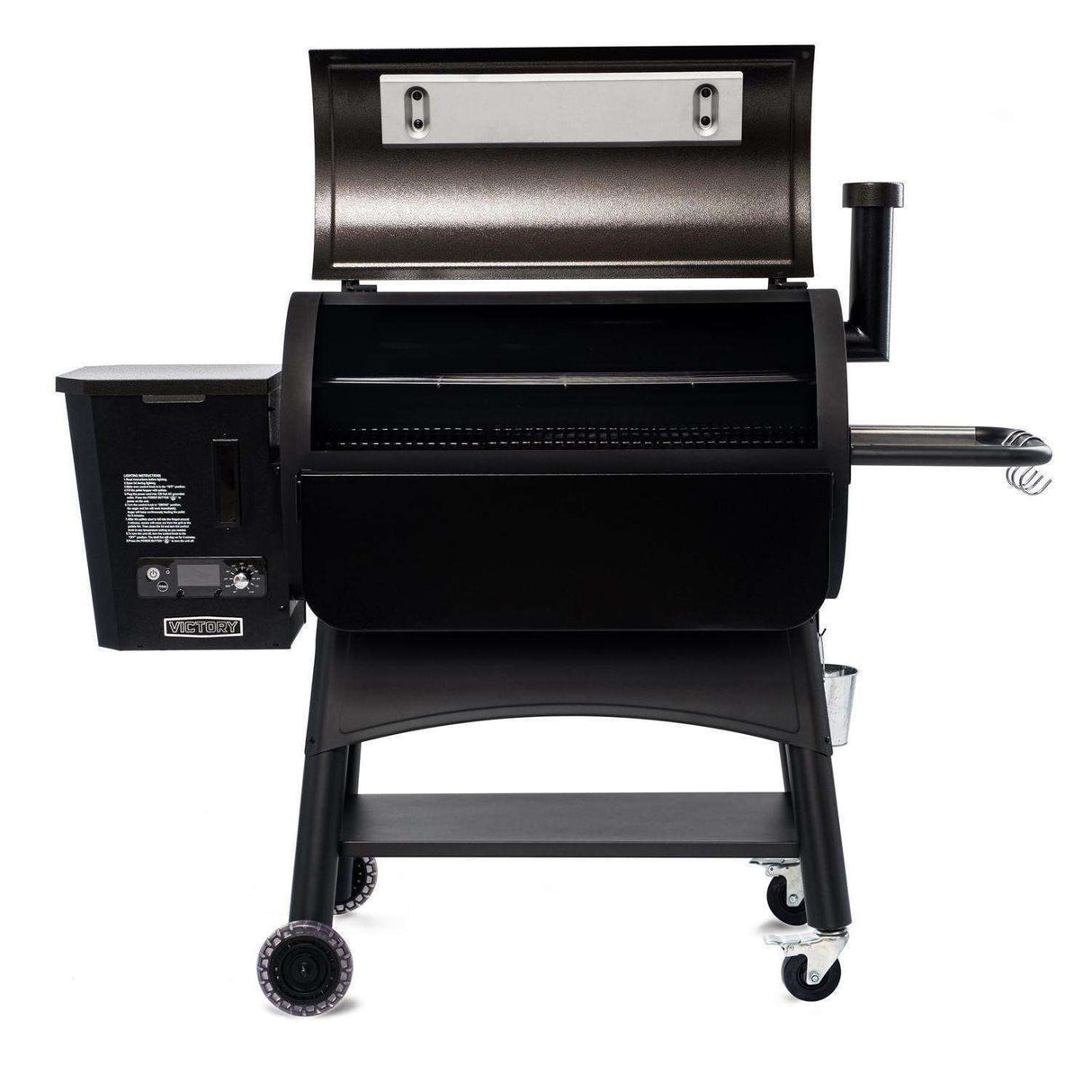 Victory 35-Inch Wood Pellet Grill with Front Shelf, 29-Lb Hopper & 16 Gauge Steel Barrel & Cart - BBQPG open grill