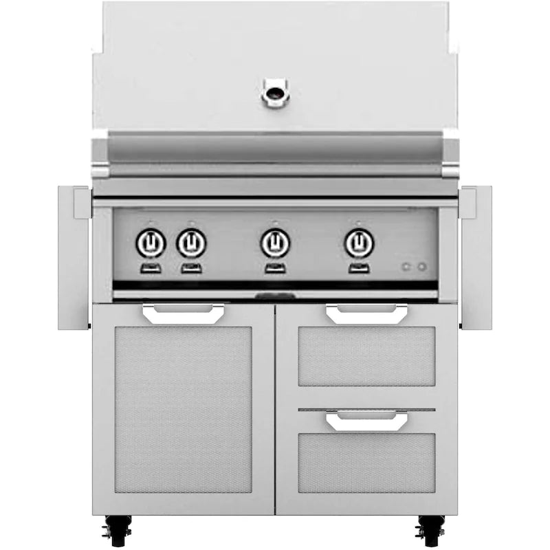 Hestan 36-Inch Propane Gas Grill W/ Rotisserie On Double Drawer & Door Tower Cart - Steeletto - GABR36-LP-SS
