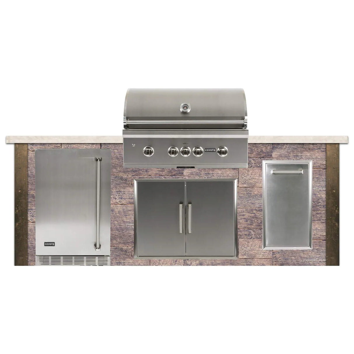 Coyote Ready-To-Assemble 8 Ft Outdoor Kitchen Island With 36-Inch S-Series Propane Gas Grill - Weathered Wood/Brown Terra - RTAC-G8-WB-C2SL36LP