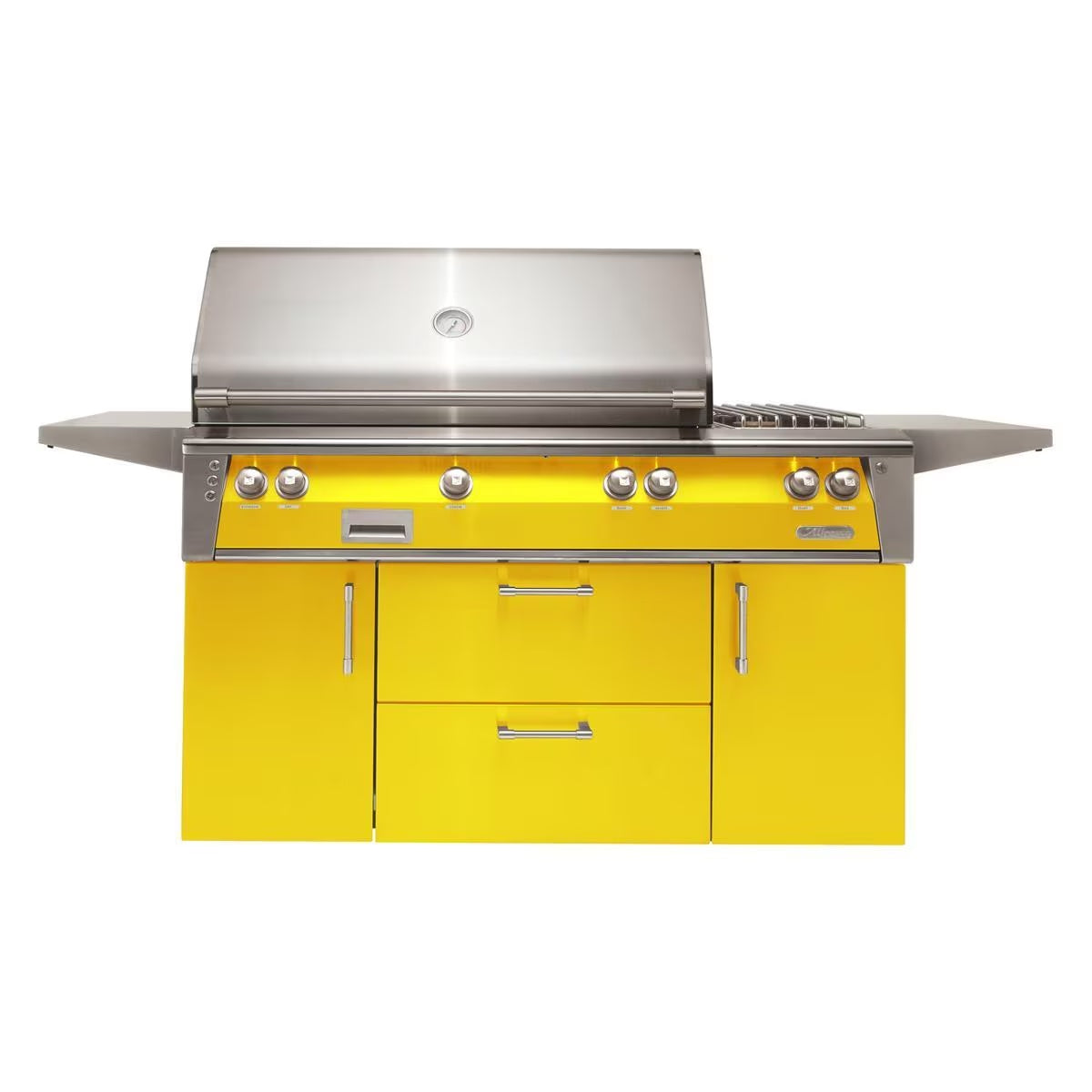 Alfresco ALXE 56-Inch Freestanding Natural Gas Deluxe Grill with Sear Zone, Rotisserie, and Side Burner in Traffic Yellow - ALXE-56C-NG-S1023