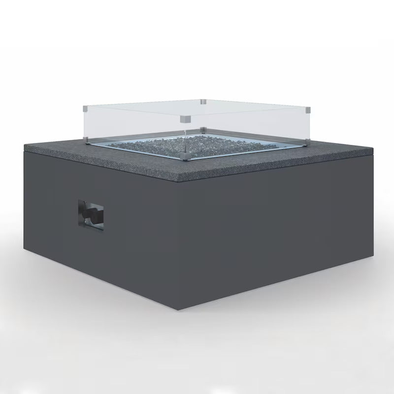 Sunset West Black Granite 42-Inch Square Aluminum Propane Gas Fire Table W/ Absolute Granite Top & Glass Surround (1)
