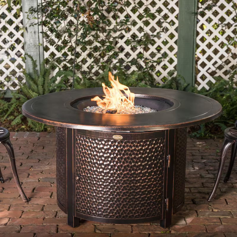 Ultimate Patio La Flora 44-Inch Round Hammered Aluminum Propane Fire Pit Table (1)