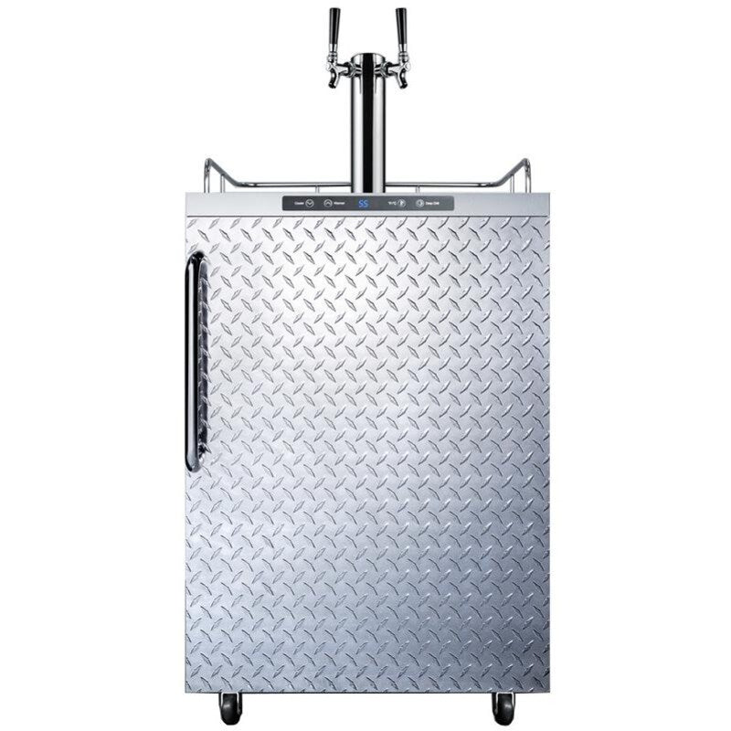 Summit 24-Inch 5.6 Cu. Ft. Outdoor Rated Double Tap Beer Dispenser / Kegerator - Diamond Plate Aluminum - SBC635MOSDPLTWIN