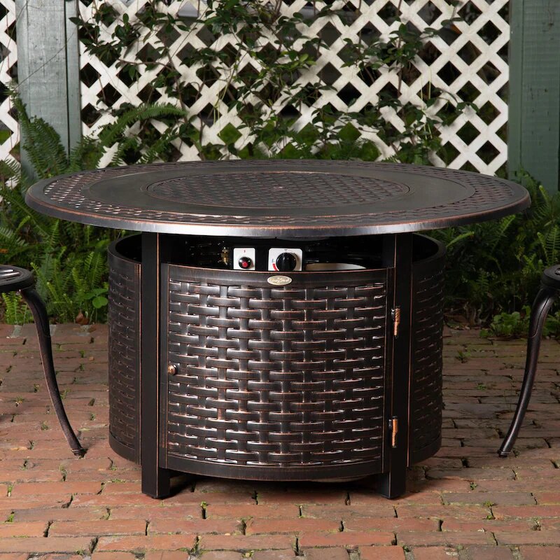 Fire Sense Bellante 44-Inch 50,000 BTU Propane Round Fire Pit Table - Woven Cast Aluminum - 62195 (1)