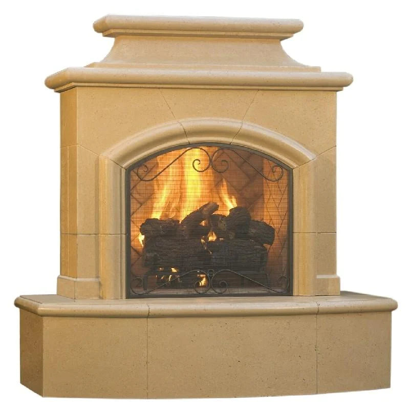 American Fyre Designs 173-05-N-CB-RBC 67 Inch Vent-Free Free-Standing Outdoor Mariposa Fireplace, 16 Inch Radiused Bullnose, No Recess, Cafe Blanco, Key Value on the RIGHT/Gas