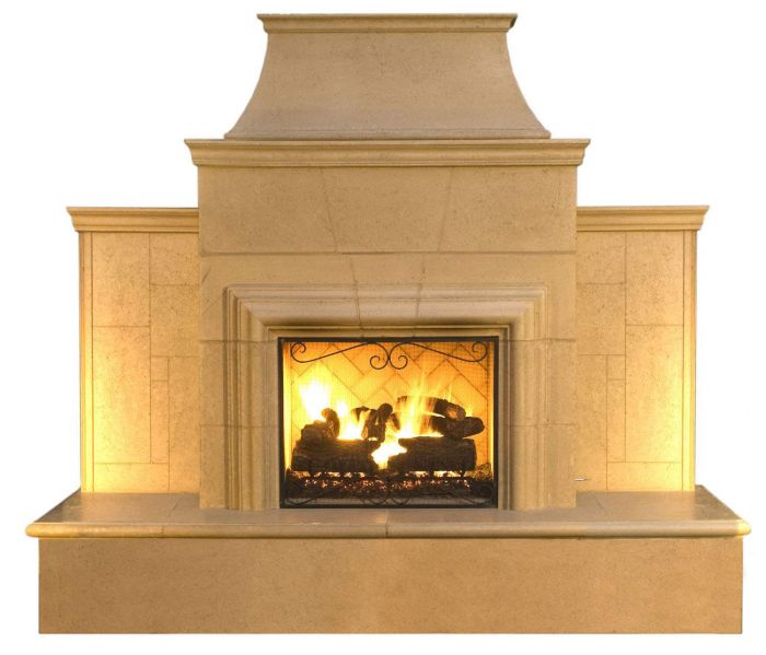 American Fyre Designs Fire Pit, Louvre Long 95 Inch Vented Free-Standing Outdoor Grand Cordova Fireplace with Rectangle Extended Bullnose Hearth, Hearth Only, Smoke, Key Value on the Right/Gas | 882-35-H-SM-RBC