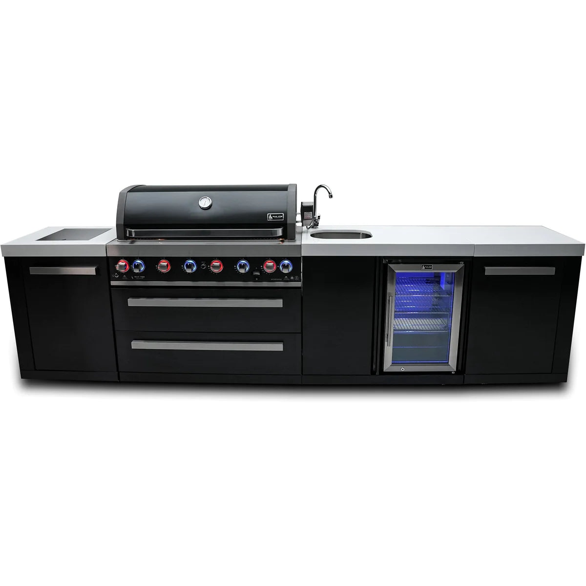 Mont Alpi 805 Deluxe Propane Gas Island Grill W/ Beverage Center, Infrared Side burner, and Rotisserie Kit - Black Stainless Steel - MAi805-BSSBEV