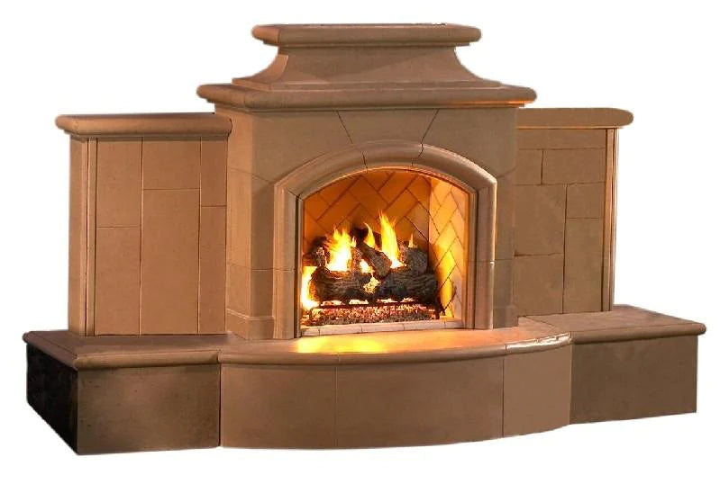 American Fyre Designs Fire Table, COSMO Round SM 87 Inch Vented Free-Standing Outdoor Grand Phoenix Fireplace with Extended Bullnose Hearth, Hearth Only, White Aspen, Key Value on the LEFT/Gas | 818-05-H-WA-LBC