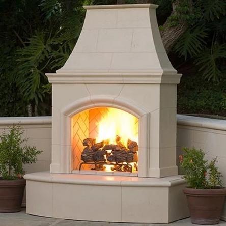 American Fyre Designs 017-02-N-CB-RBC 87 Inch Vented Free-Standing Outdoor Phoenix Fireplace, 16 Inch Rectangle Bullnose, No Recess, Cafe Blanco, Key Value on the RIGHT/Gas