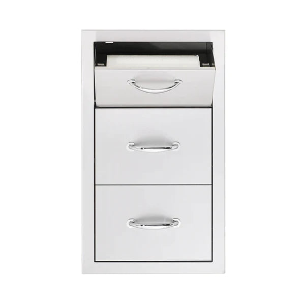 Summerset 15-Inch Stainless Steel Flush Mount Double Access Drawer With Paper Towel Holder - SSTDC-17