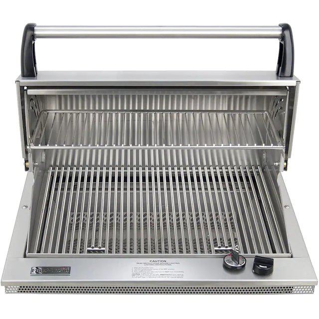 The Fire Magic Legacy Deluxe Gourmet Gas Grill features 368 square inches of total cooking area, stainless steel cooking grids and warming rack, a stainless steel exterior, and push button solid state electronic ignition system for easy lighting. The two 