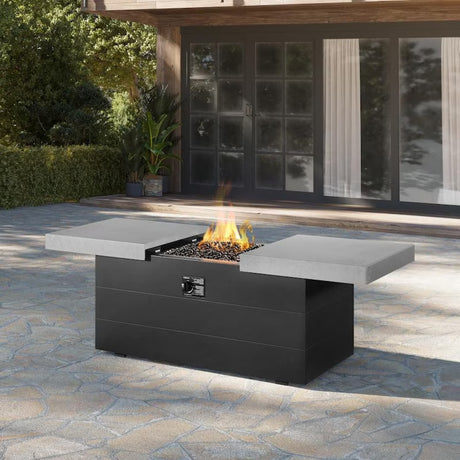 Plank and Hide 24 Inch x 48 Inch Rectangle Functional Propane Firepit - Concrete - 90007-BLA-1-CON-1 (1)