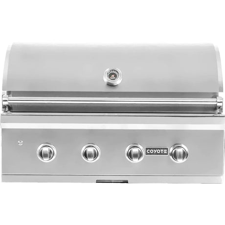 Coyote Ready-To-Assemble 5 Ft Outdoor Kitchen Island With 28-Inch C-Series Natural Gas Grill (Ships As Propane With Conversion Fittings) - Weathered Wood/Stone Gray - RTAC-G5-WG-C1C28NG