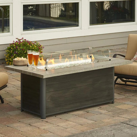 The Outdoor GreatRoom Company Cedar Ridge 61-Inch Linear Natural Gas Fire Pit Table with 42-Inch Crystal Fire Burner - Grey Cedar - Direct Spark Ignition (1)