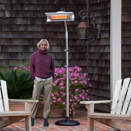 Fire Sense 1500W Electric Infrared Patio Heater - 110V With Telescoping Pole - Stainless Steel - 2117 (1)