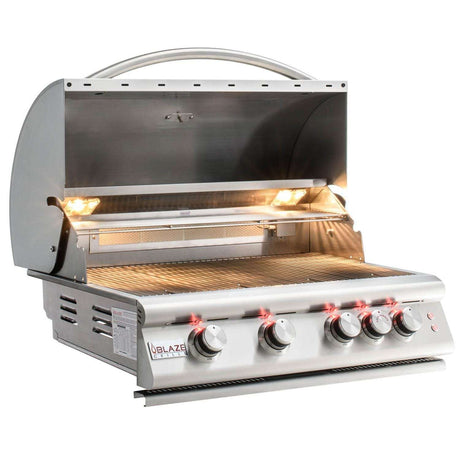Blaze Premium LTE 32-Inch 4-Burner Built-In Propane Gas Grill With Rear Infrared Burner & Grill Lights - BLZ-4LTE2-LP open grill