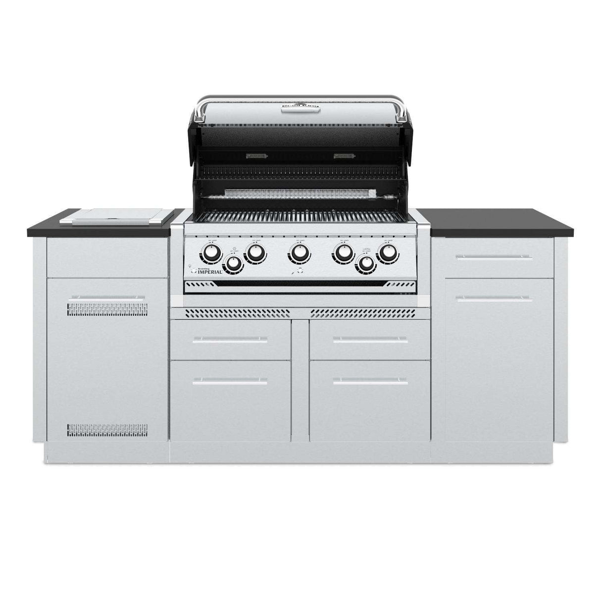 Broil King Imperial S 590i 5-Burner Natural Gas Grill Center With Rotisserie, & Side Burner - Stainless Steel - 896847 open grill