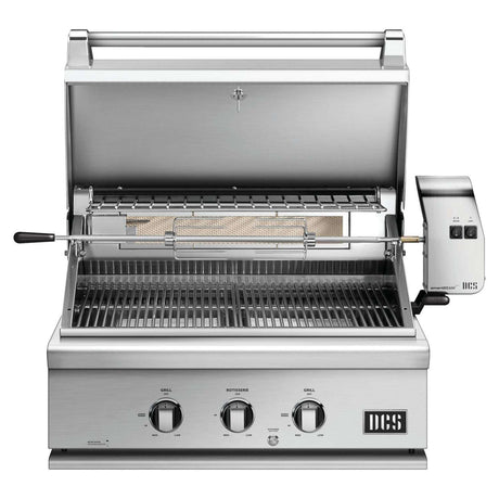 DCS Series 7 30-Inch Built-In Propane Gas Grill With Rotisserie - BH1-30R-L open