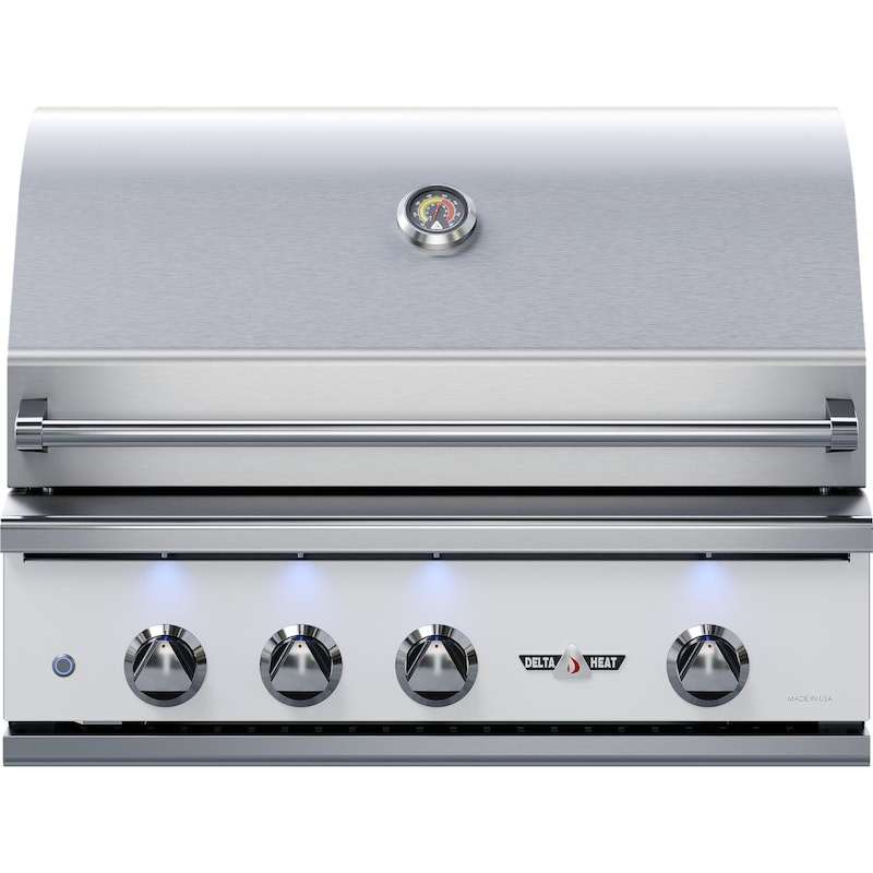 Delta Heat 32-Inch 3-Burner Built-In Natural Gas Grill w Rotisserie - White Control Panel - DHBQ32R-WN