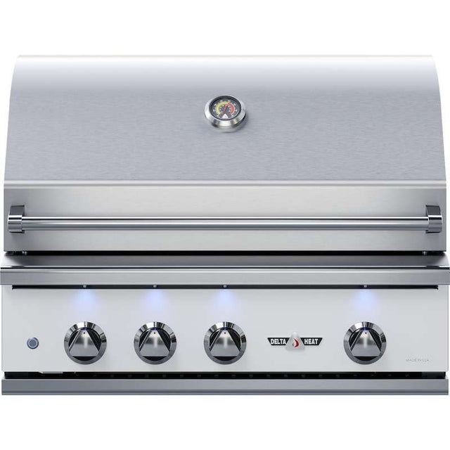 Delta Heat 32-Inch 3-Burner Built-In Natural Gas Grill w Rotisserie - White Control Panel - DHBQ32R-WN