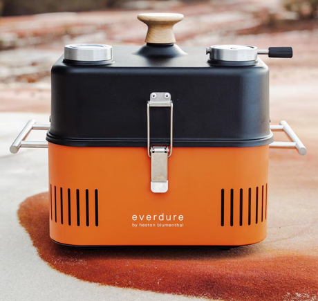 Everdure CUBE 17 Inch Portable Charcoal Grill, Orange W Everdure CUBE Roasting Hood - HBCUBEOUS