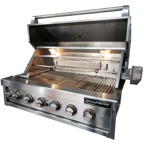 Grand Turbo 40-Inch 6-Burner Built-In Propane Gas Grill With Two Infrared Sear Burners &amp; Rotisserie - B4019BLP open 1