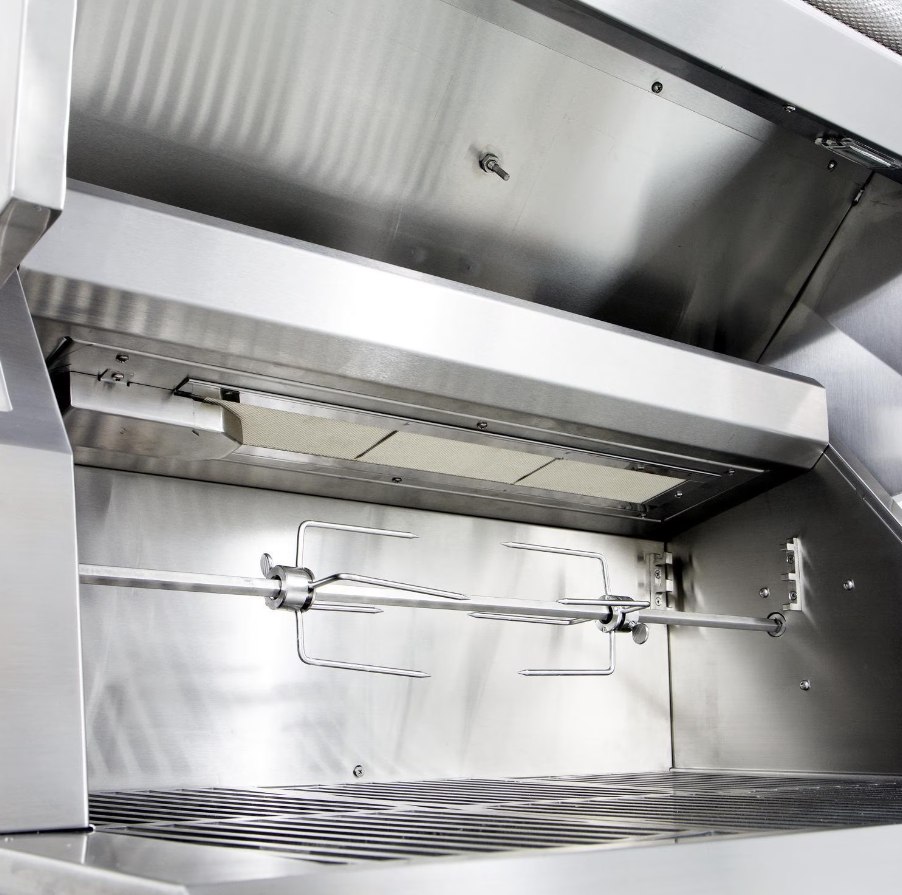Hestan 30-Inch Natural Gas Grill W All Infrared Burners & Rotisserie On Double Door Tower Cart - Citra - GSBR30-NG-OR grill open