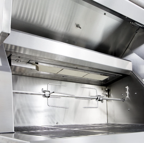 Hestan 30-Inch Natural Gas Grill W All Infrared Burners & Rotisserie On Double Door Tower Cart - Lush - GSBR30-NG-PP grill open