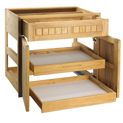 Pacific Teak Millworks 30 Inch Louvered 1 Drawer/2 Door Combo W/ 2 Rollout Trays