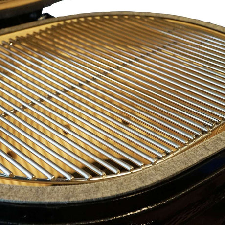 Primo All-In-One Round Ceramic Kamado Grill With Cradle & Side Shelves - PGCRC (2021) open grill