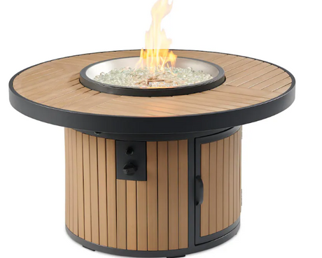 The Outdoor GreatRoom Company Brooks 42-Inch Round Natural Gas Fire Pit Table w/ 20-Inch Crystal Fire Plus Burner - Light Tan - (Ships as Propane w/ NG Conversion Kit) - BRK-20-19-LT-K-NG - BRK-20-19-LT-K-NG