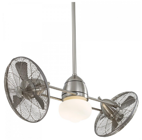 Minka-Aire Gyro Wet 42-Inch LED Twin TurboFan in Brushed Nickel Finish W/ Integrated Schoolhouse Globe Light - F402L-BNW
