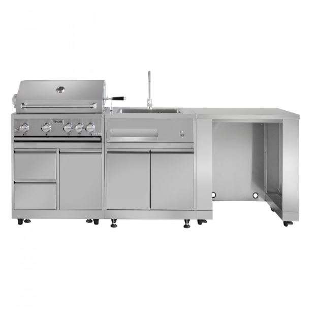 Thor Kitchen 4-Piece Modular Outdoor Kitchen Island Suite w 4-Burner Propane Gas Grill