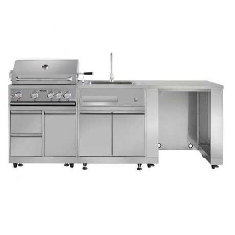 Thor Kitchen 4-Piece Modular Outdoor Kitchen Island Suite w 4-Burner Propane Gas Grill