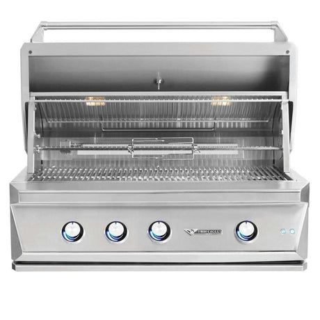 Twin Eagles 42-Inch 3-Burner Built-In Natural Gas Grill with Sear Zone & Infrared Rotisserie Burner - TEBQ42RS-CN open