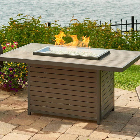 The Outdoor GreatRoom Company Brooks 50-Inch Rectangular Natural Gas Fire Pit Table with 24-Inch Crystal Fire Burner - Grey - Direct Spark Ignition (1)