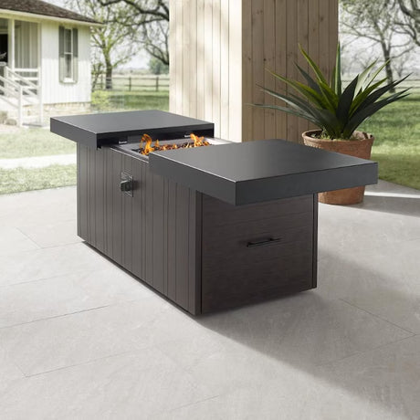 Plank and Hide 24 Inch x 48 Inch Rectangle Functional Propane Firepit - Wenge - 90007-WEN-3-BLA-1 (1)