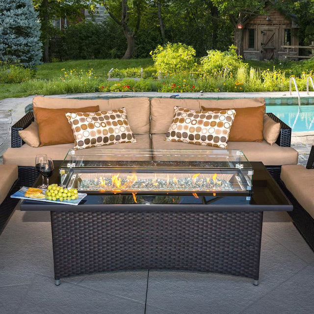 Lakeview Laneville 59-Inch Linear Propane Gas Fire Pit Table with 42-Inch Crystal Fire Burner - Balsam Brown - SC-MG-1242-BLSM-K (1)