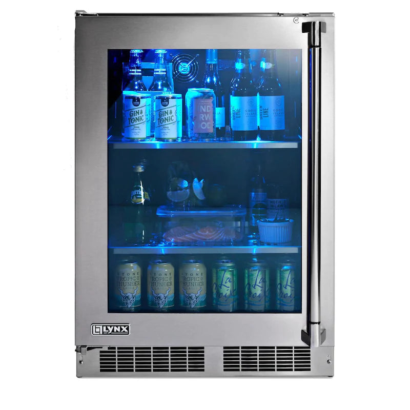 Lynx 24-Inch 5.3 Cu. Ft. Left Hinge Outdoor Rated Compact Glass Door Refrigerator - LN24REFGL