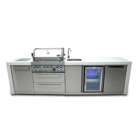 Mont Alpi 400 Deluxe 90 Degree Propane Gas Island Grill W/ Beverage Center, Infrared Side Burner, & Rotisserie Kit - MAi400-D90BEV
