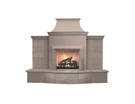 American Fyre Designs 165-10-N-CB-RUC 84 3/4 Inch Vent-Free Free-Standing Outdoor Grand Petite Cordova Fireplace with Extended Bullnose Hearth, No Recess, Cafe Blanco, Key Value on the RIGHT/Gas