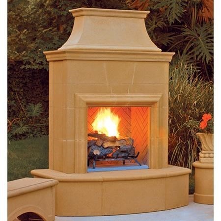 American Fyre Designs 073-02-A-CB-RBC 67 Inch Vented Free-Standing Outdoor Mariposa Fireplace, 16 Inch Rectangle Bullnose, Hearth and Body, Cafe Blanco, Key Value on the RIGHT/Gas